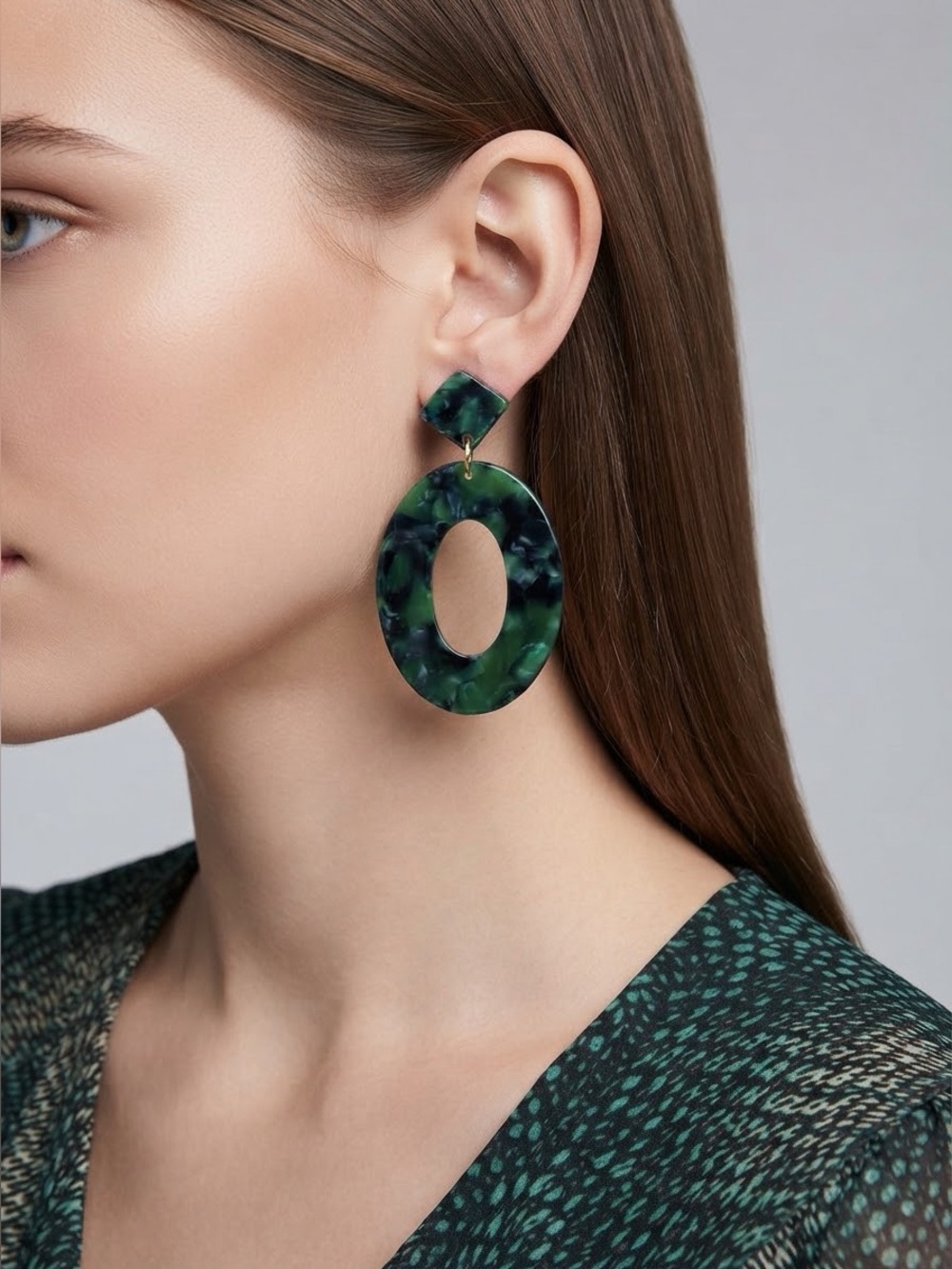 Green Tortoiseshell Acrylic Dangle Earrings | Geometric Retro Earrings